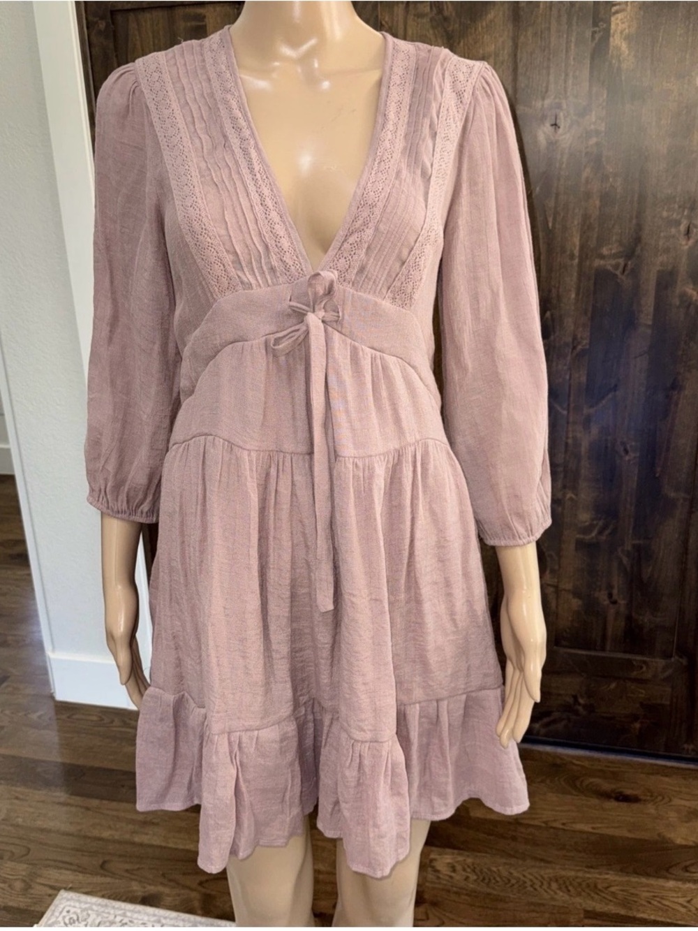 Balticborn Women's Dusty Rose V-Neck Tie-Front Dress Size small